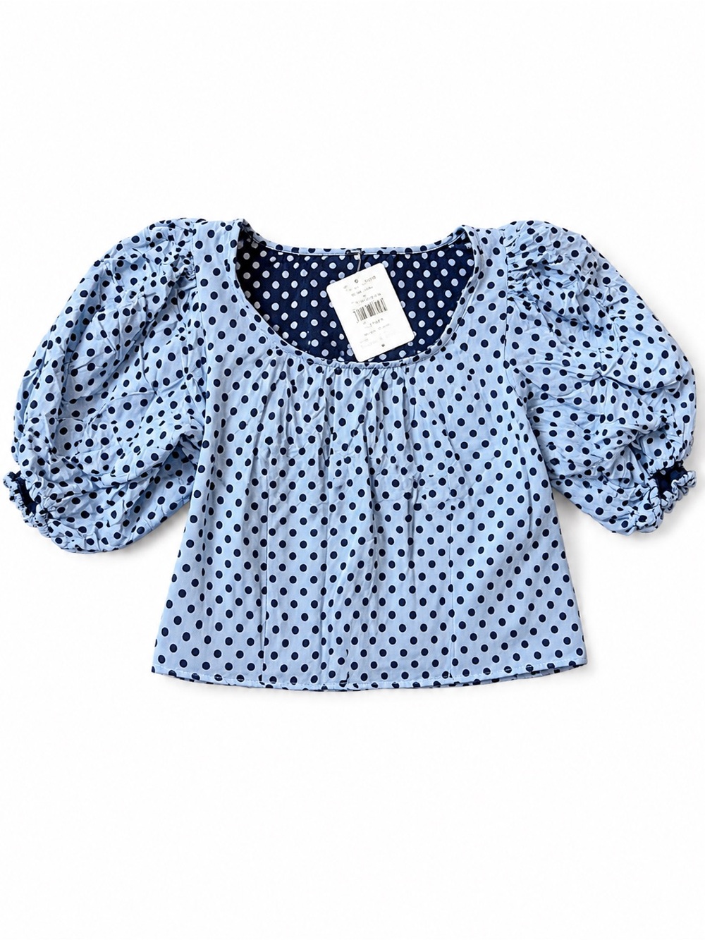 Free People Light Blue Polka Dot Puff Sleeve Top